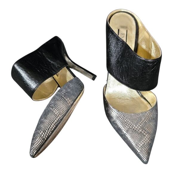 Emy Mack Elsa Black & Silver Printed Calf Pointed‎ Toe Heels Leather Size 7B - Picture 9 of 15